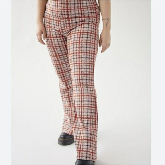 Urban Outfitters Plaid Retro Rose Pink Pull On Flare Pants Fall Bell Bottom NWT - Picture 13 of 13